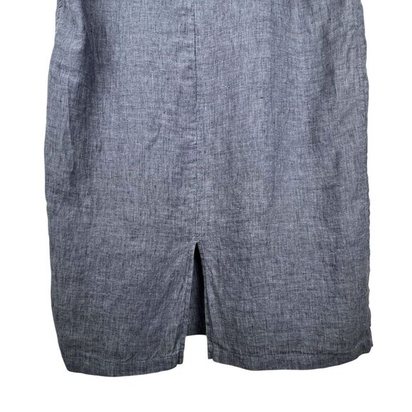 Chalet Et Ceci Linen Short Sleeve Dress M Gray Pocket Minimal Coastal Lagenlook - Picture 7 of 14